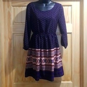 Altar'd State M 3/4 Sleeve Dress Black Purple Red